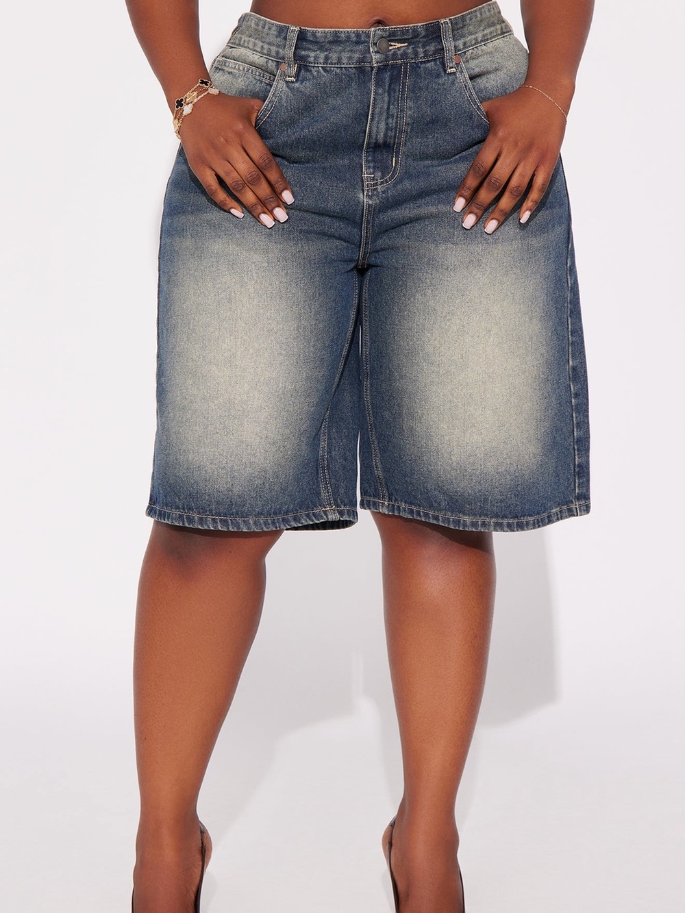 Fashion Nova Washed Blue High-Rise Bermuda Shorts